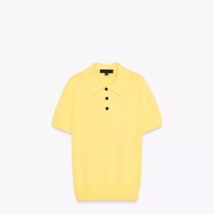 Zara New Yellow Polo Shirt with Black Buttons